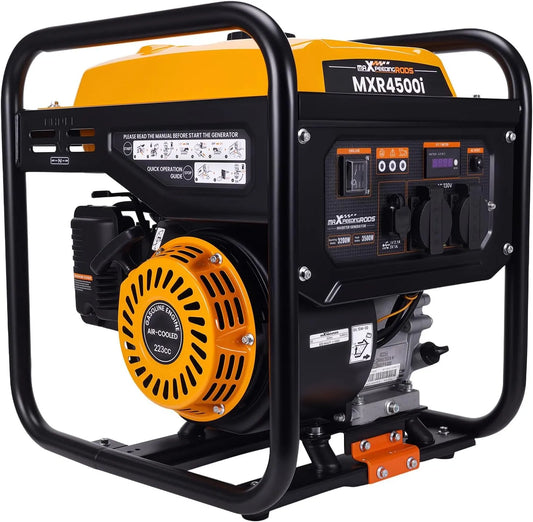 MaXpeedingrods Stroomgenerator 3500 W inverter benzine met 3500 W, 7,5 l, 8,5 uur, 223 cc, 2 x 230 V, USB en invertertechnologie