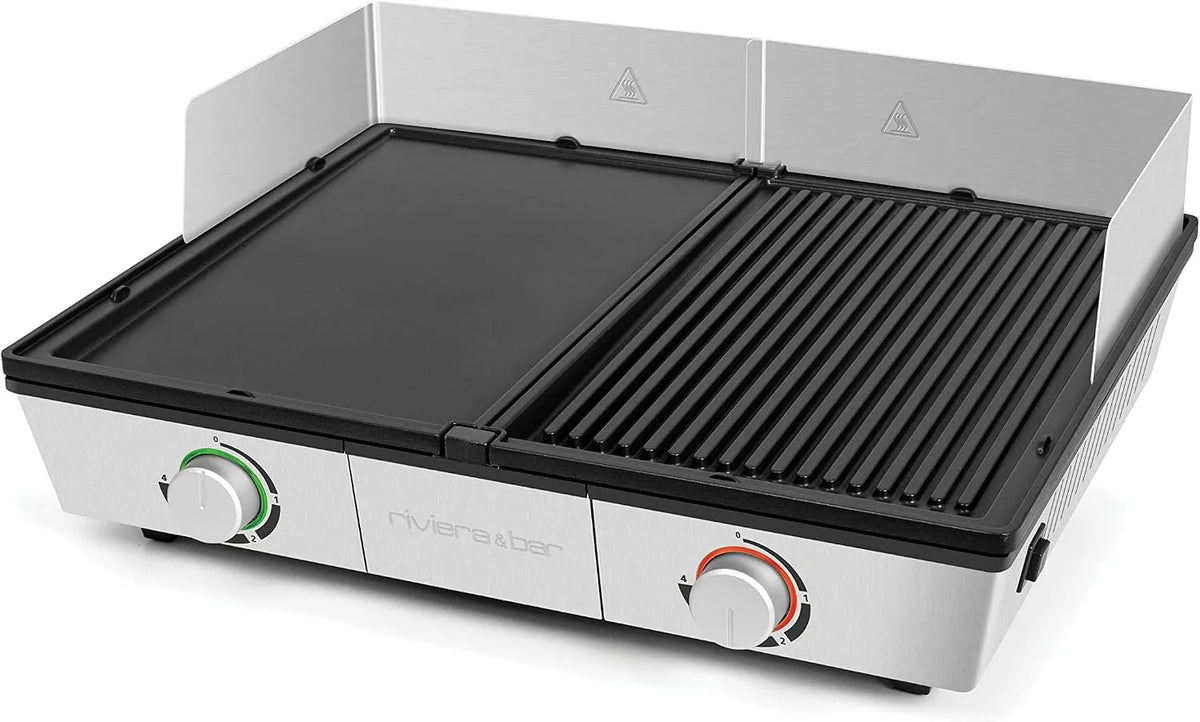 250°C, Barbecue, Tafelgrill met 2 Zones, riviera&bar Plancha Grill Pro, Elektrische Grillplaat en Bakplaat