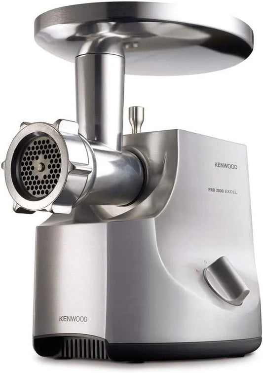 Kenwood molen MG700 met 2000 W, 3 mm, 4,5 mm, 8 mm, geluidsarme werking, RVS, aluminium en zilver