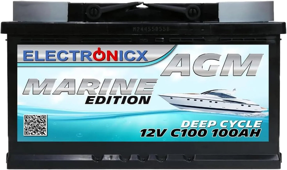 100Ah, Electronicx AGM Accu 100Ah 12V, Onderhoudsvrije Zonne-energie Accu voor Camper, Boot, Caravan
