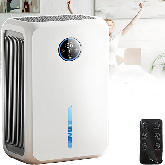 Luchtontvochtiger, 2025 Dual-Core-technologie voor snelle ontvochtiging, geluidsarm slaapmodus <25 db, 2,2 l automatische uitschakeltank