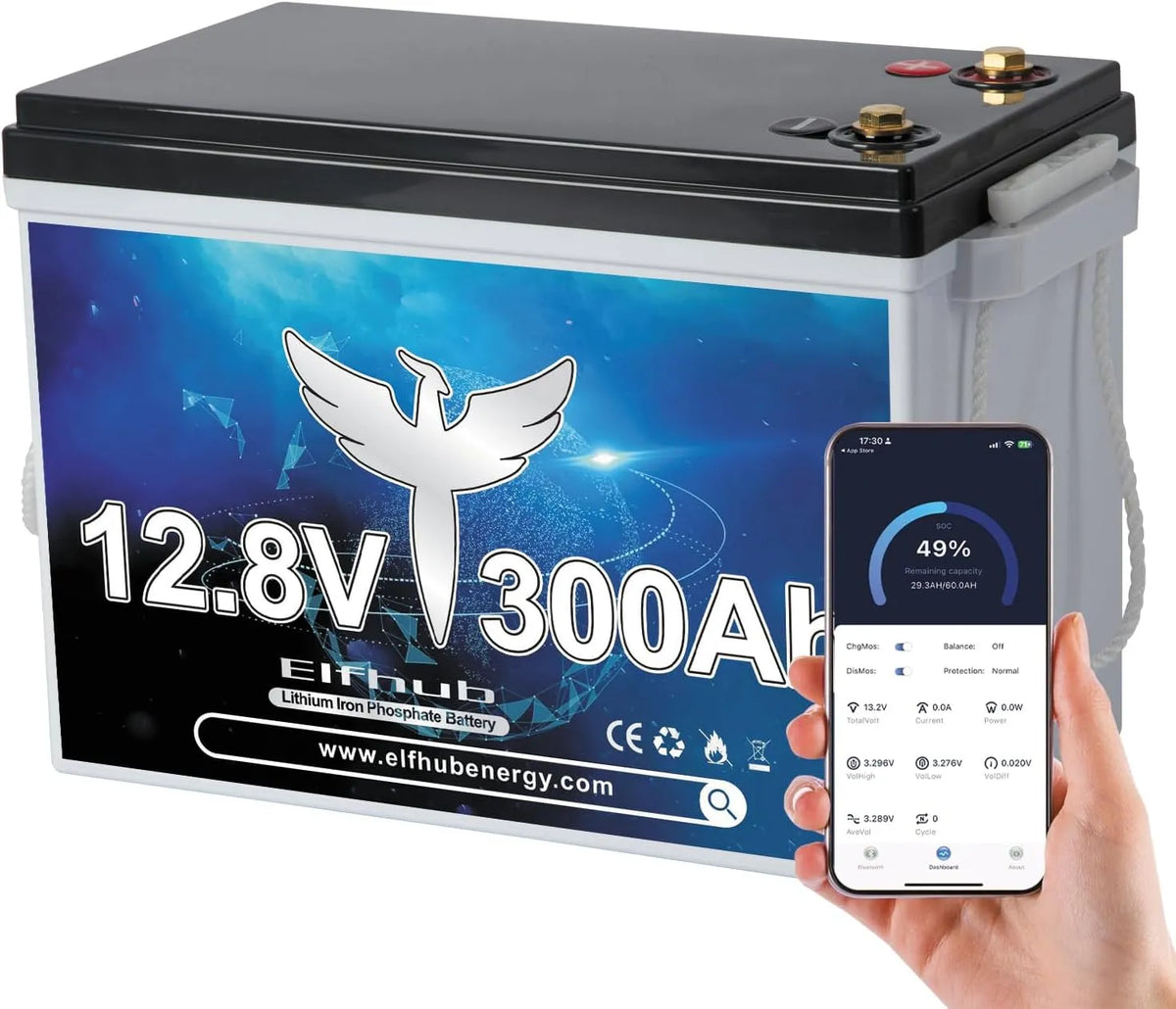 LiFePO4 Autoaccu LiFePO4 met 12 V, 300 Ah, 200 A en 3840 Wh, met ingebouwde 200 A BMS
