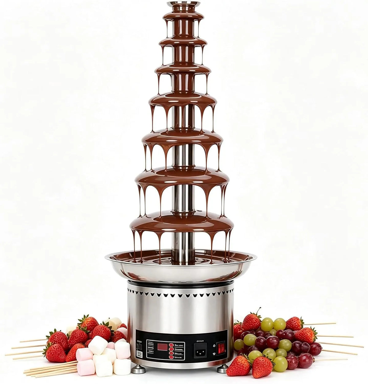 Elektrische Chocoladefontein Van RVS 4-7 Niveaus 7Tiers met 28 x 28 x 58 cm, 33 x 33 x 68 cm, 36 x 36 x 82 cm, 43 x 43 x 103 cm, 12 uur, 300 W