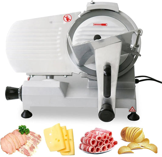 Machine met Elektrische Vlees Snijmachine,250mm/10inch, 0-12mm Verstelbare Dikte, Vlees/Kaas/Brood/Voedsel Snijmachine