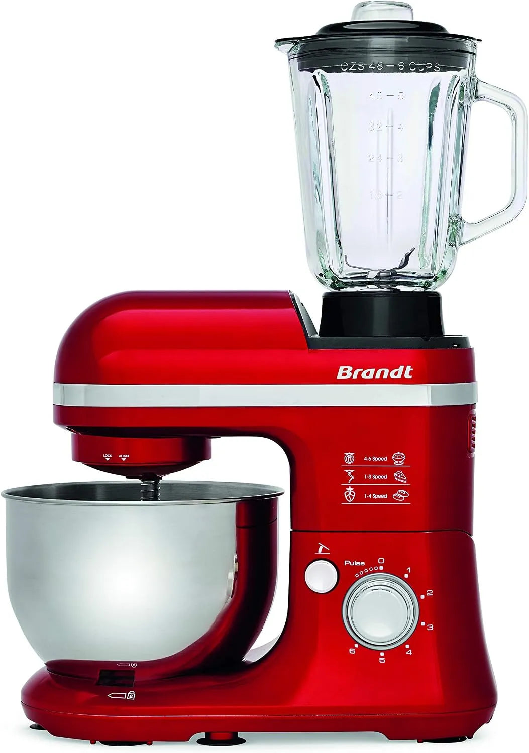 Keukenmachine met 650 W, 4L, 1,5 l, 4-in-1, 6 snelheden en rood