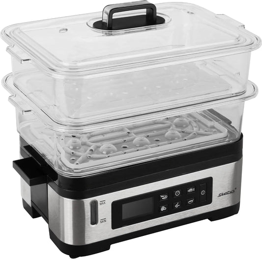 Voedselstomer, Steba DG 2 Elektronische stoomkoker, LCD-display met 5 automatische programma's, BPA-vrij, variabele gaarruimte 3-6 liter, 30 minuten