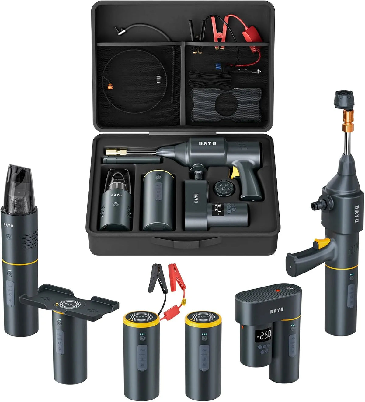 Hogedrukreiniger, BAYU 6 gas/3.0L, 150PSI bandenvuller, 19000PA auto vacuüm, draadloze hogedrukreiniger E-Pro C, 12V auto jumpbox voor 5.0 gas/3.0L