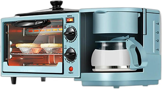 Broodrooster, 3-in-1, draagbare oven, ontbijtmachine met koffiezetapparaat, voor spek, pannenkoeken Veelzijdige ontbijtmachine voor appartementen