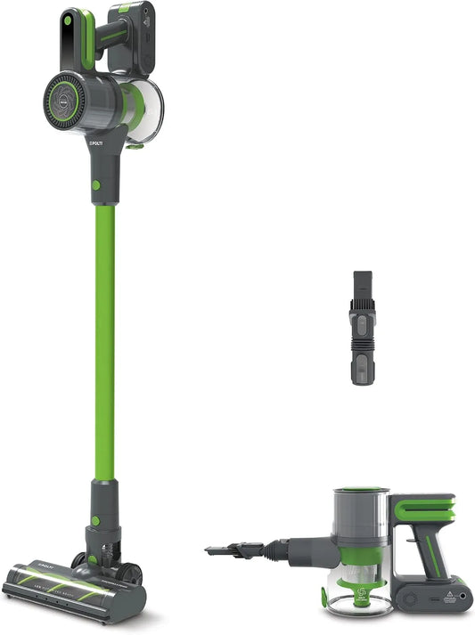Polti Forzaspira D-Power SR500 Draadloze elektrische bezem SR500 met 40 minuten, 2-in-1, 3 uur, 3 programma's, digitaal display, grijs en groen