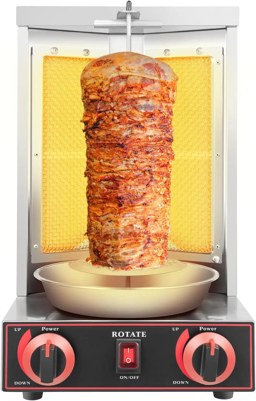 Döner kebab machine, 3000 W, 2 branders, 360° draaibaar, RVS, verticale grill, op gas, tafelgrill, Gyros Kebab grill, shish likegrill