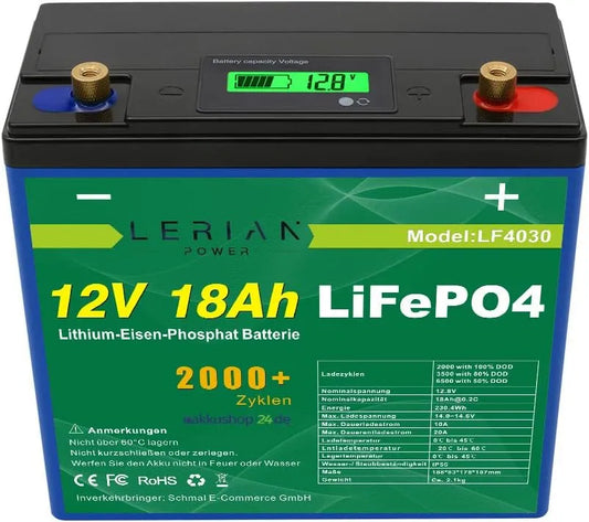 LiFePO4 Accu LiFePO4 met 18 Ah, boot, 12 V, lithium-ijzerfosfaatbatterij voor camping en zonne-caravan